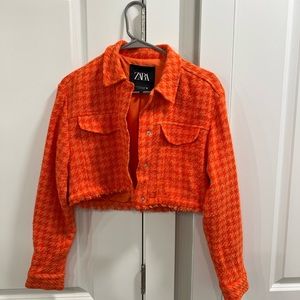 Zara Textured Crop Jacket Burnt Orange